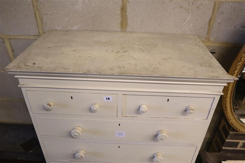 A 19th century white painted pine tallboy, width 81cm, depth 44cm, height 165cm